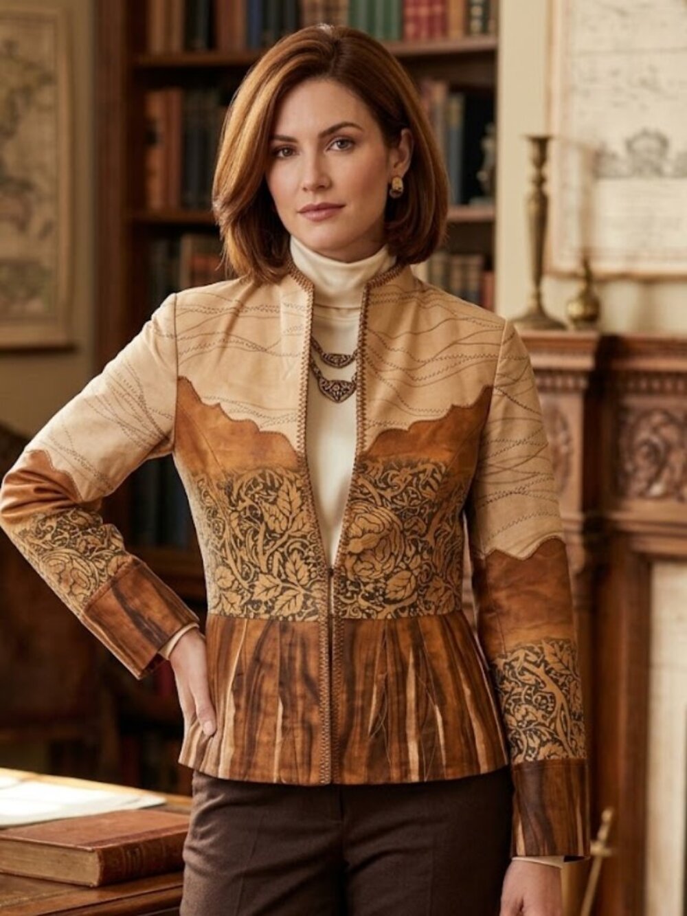 Boho Renaissance Tapestry Print Blazer 6P Mandarin Earthy Steampunk Peplum Art